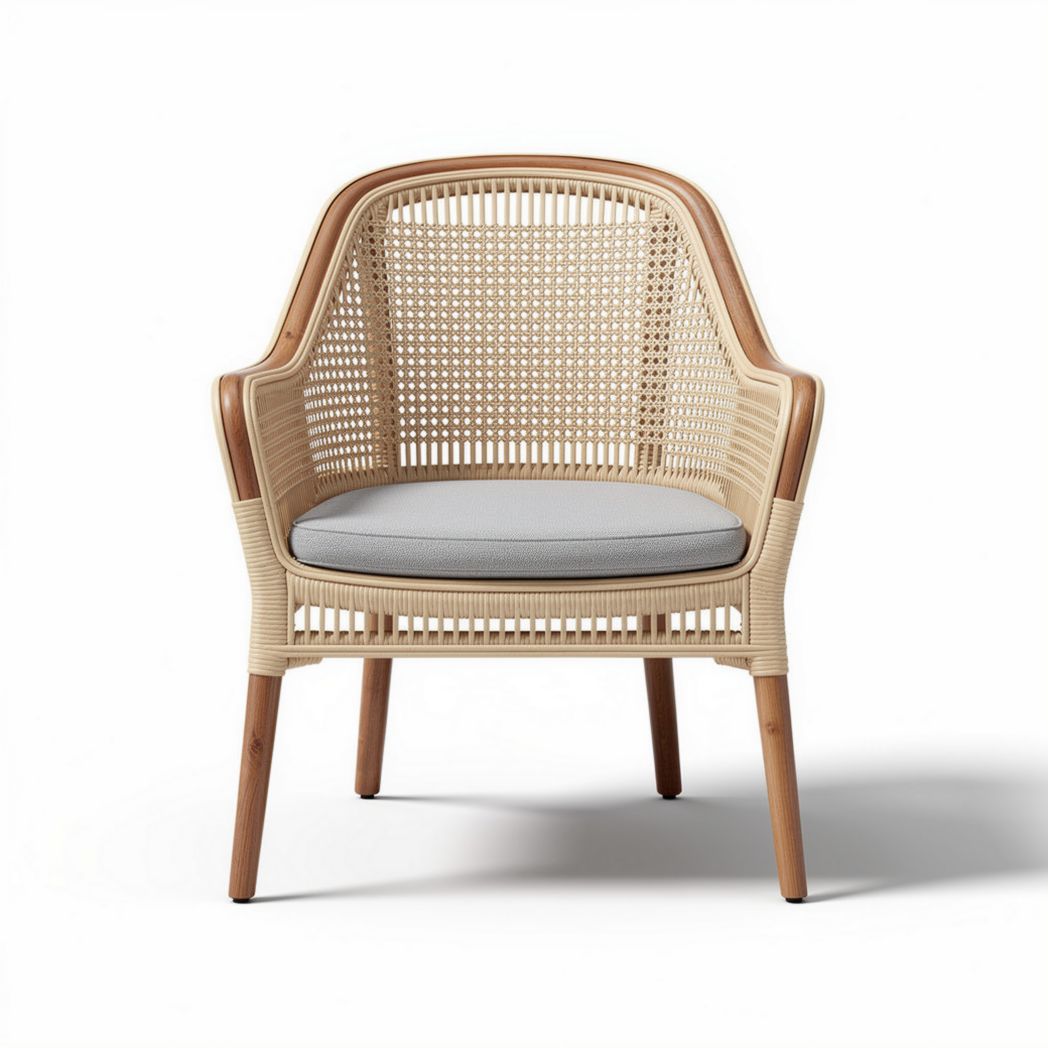 Fotel rattanowy z poduszką w kolorze beżowym wymiary 70 x 70 x 80 cm
