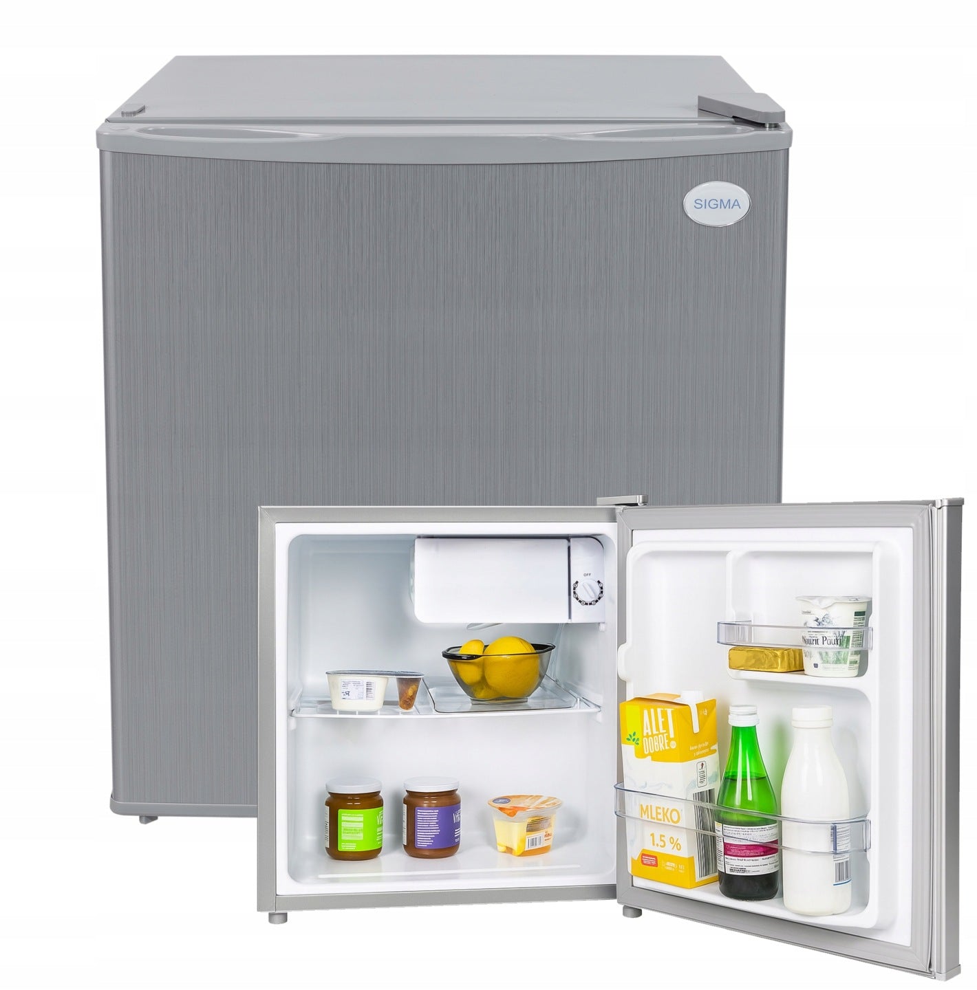 Sigma Mini lodówka do Biura Hotelu Srebrna INOX 50cm 43L Minibar Podblatowa Cicha(Mini lodówka do Biura Hotelu Srebrna INOX 50cm 43L Minibar Podblatowa Cicha)